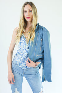 Rockstar Diva Faux Leather Jacket In Blue