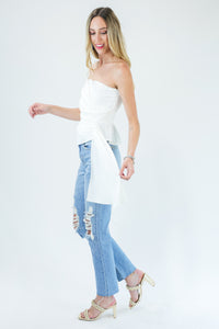 Elegant Grace Draped Top In White