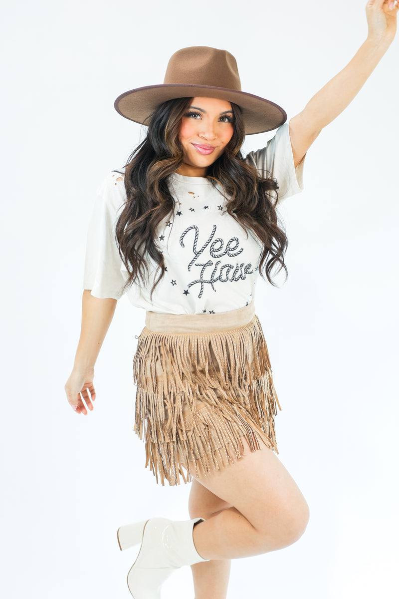 Yee Haw Tee In Light Khaki