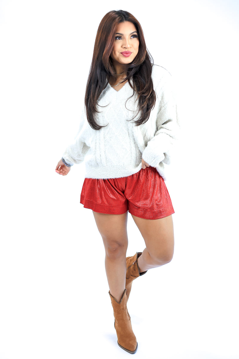 Must Be Love Shorts In Metallic Red