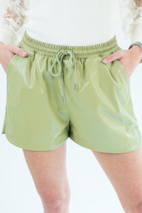 Brunch Standards Faux Leather Shorts In Olive