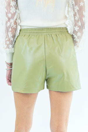 Brunch Standards Faux Leather Shorts In Olive