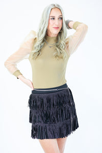 Star Studded Fringe Skirt In Black