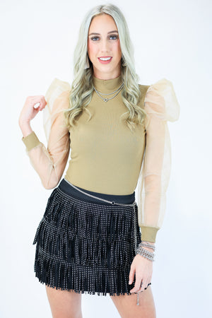 Star Studded Fringe Skirt In Black