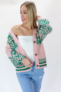 Follow Your Heart Leopard Cardigan In Pink