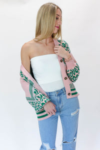 Follow Your Heart Leopard Cardigan In Pink