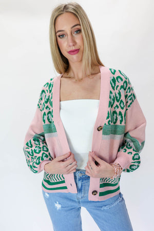 Follow Your Heart Leopard Cardigan In Pink