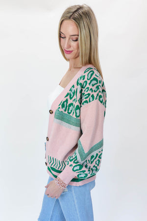 Follow Your Heart Leopard Cardigan In Pink