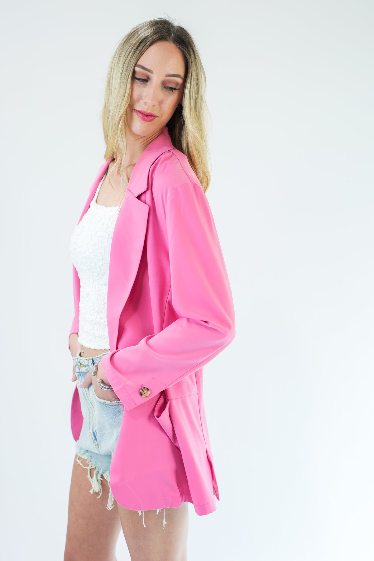 Romantic Story Tunic Blazer In Candy Pink