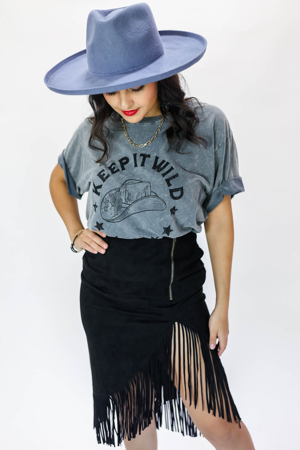 Keep It Wild Cowboy Hat Tee In Denim