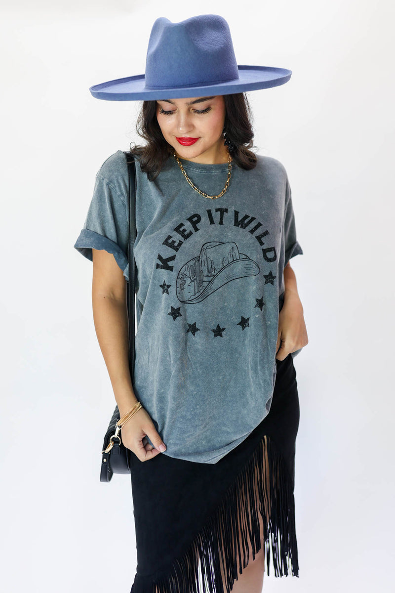 Keep It Wild Cowboy Hat Tee In Denim