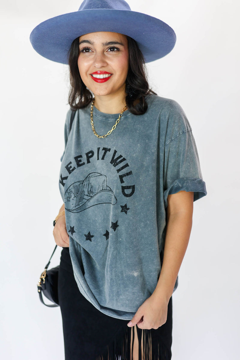 Keep It Wild Cowboy Hat Tee In Denim