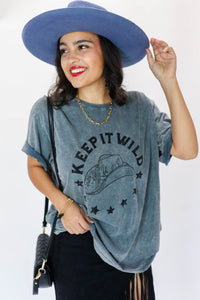 Keep It Wild Cowboy Hat Tee In Denim