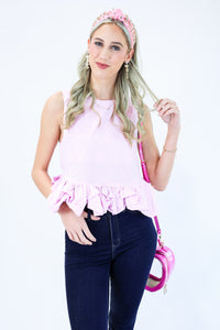 Caught In Love Ruffle Tank In Light Pink