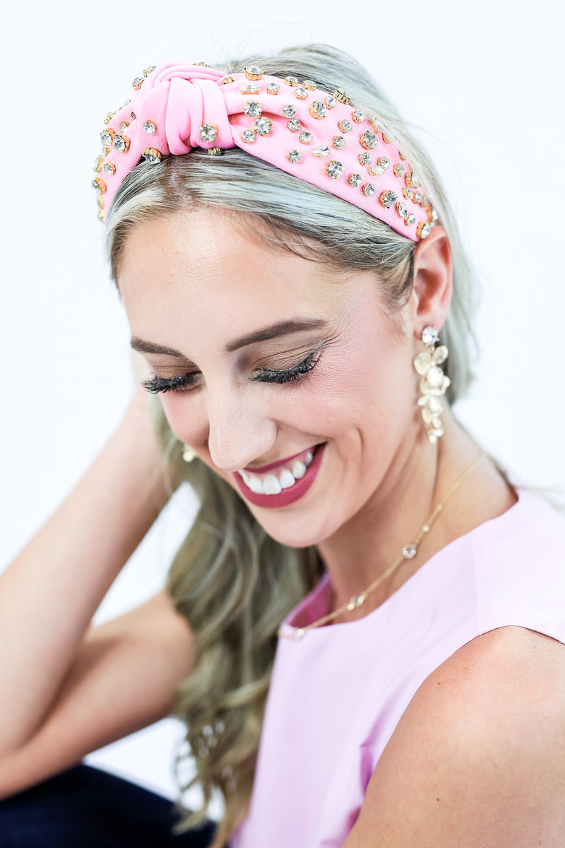 Trend Alert Rhinestone Headband In Light Pink