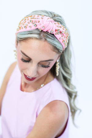 Trend Alert Rhinestone Headband In Light Pink