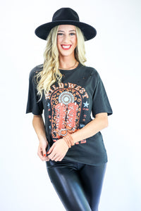 Wild West Boots Distressed Tee in Black