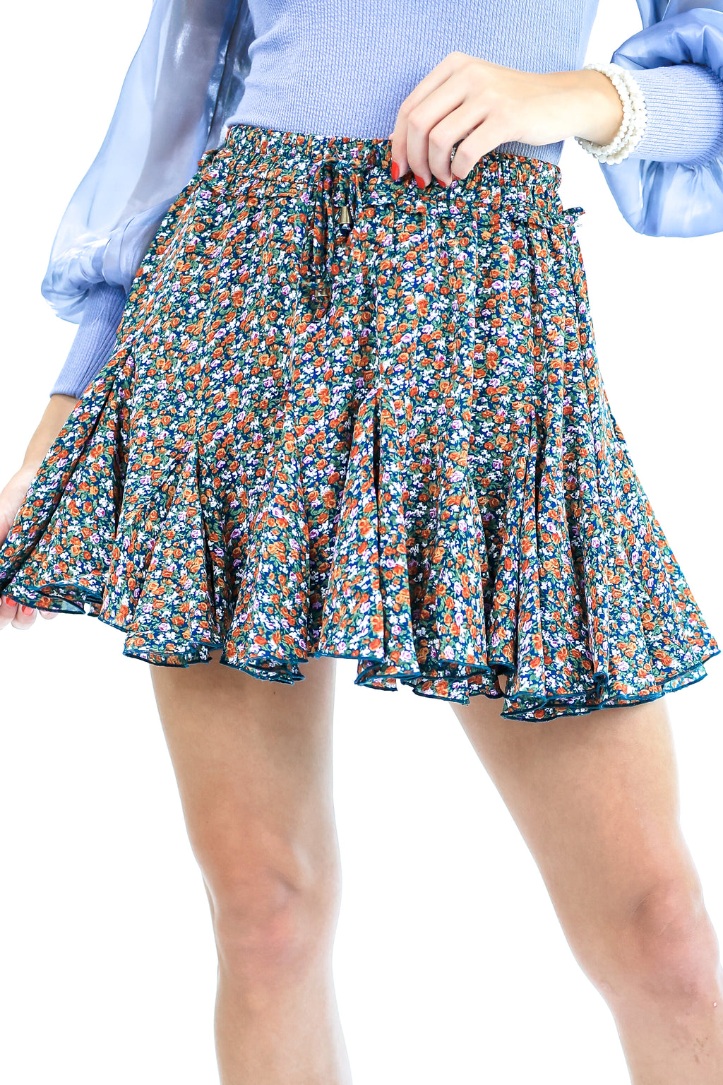 Style Report Floral Ruffle Skort In Hunter