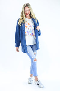 Cozy And Cute Sherpa Shacket In Blue