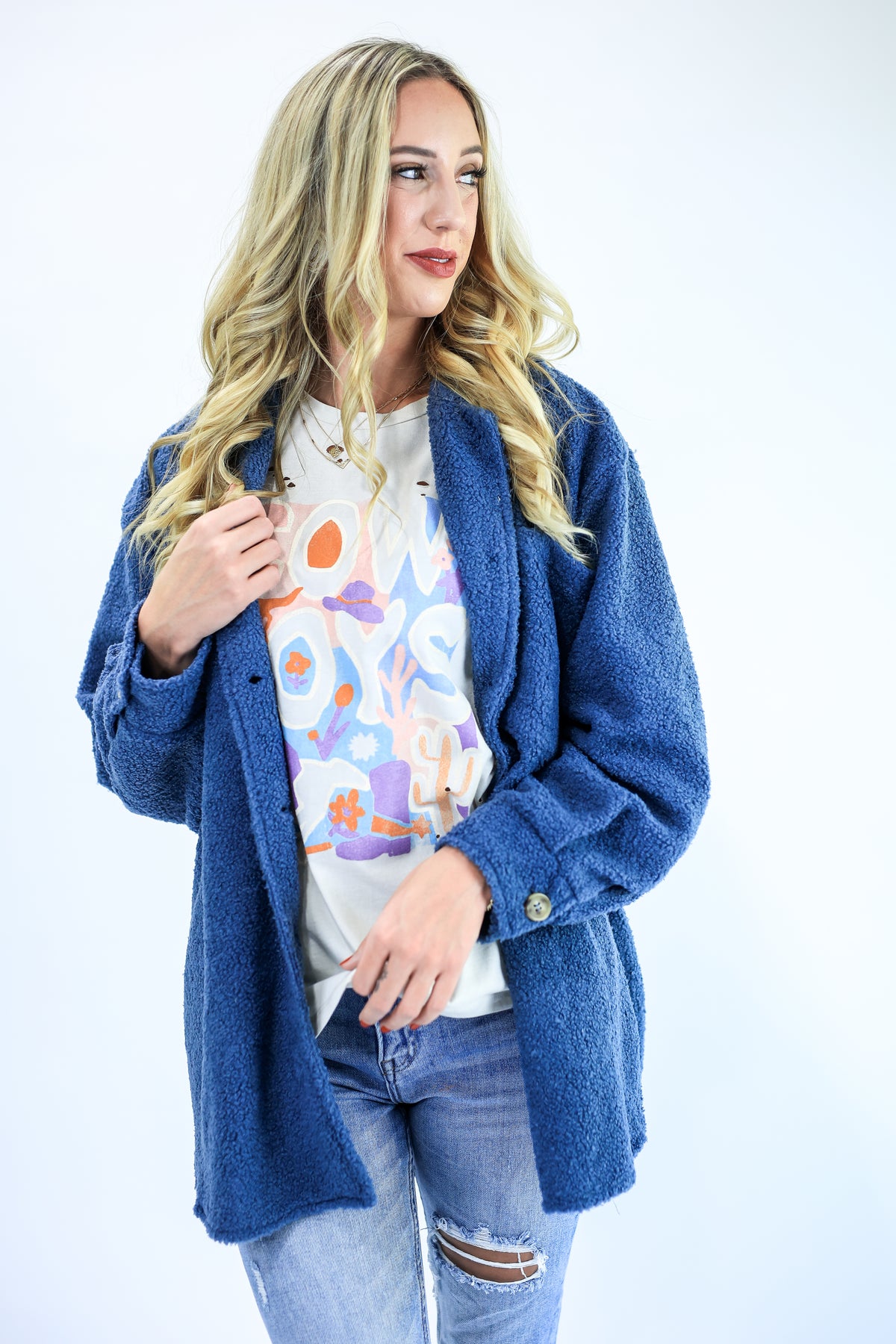 Cozy And Cute Sherpa Shacket In Blue