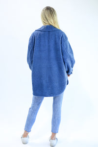 Cozy And Cute Sherpa Shacket In Blue