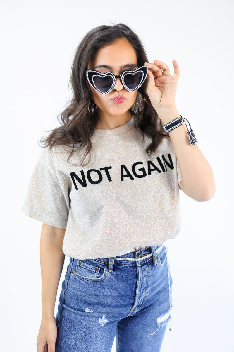 Not Again Sparkle Tee In Champagne