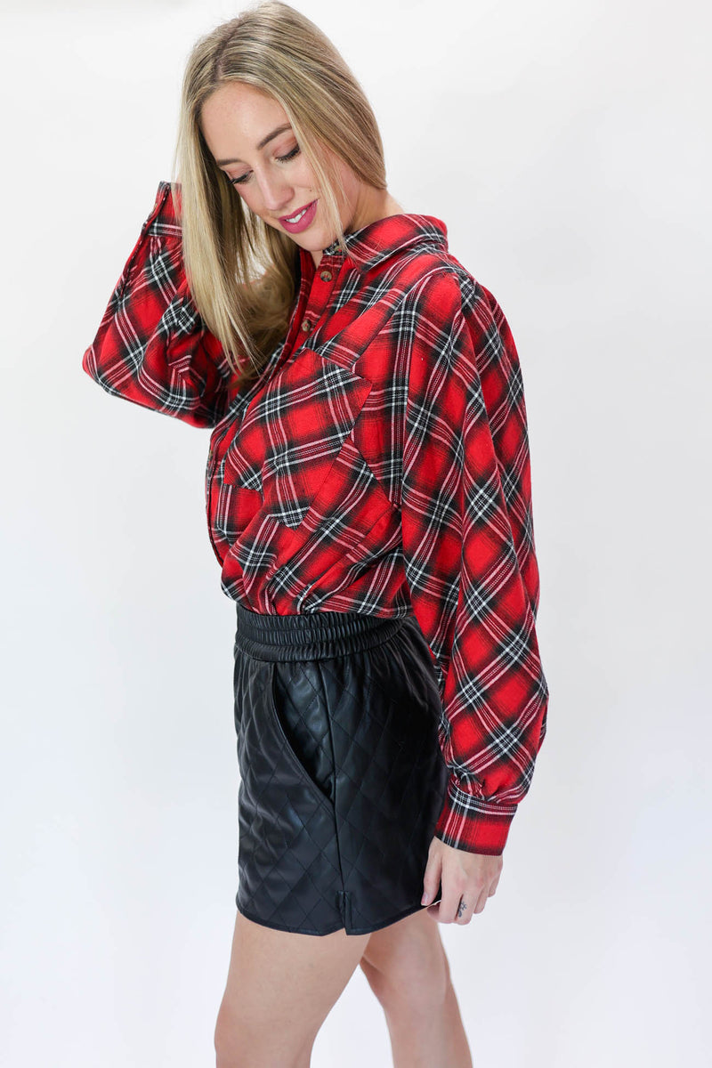 Motivated With Plans Plaid Top In Red