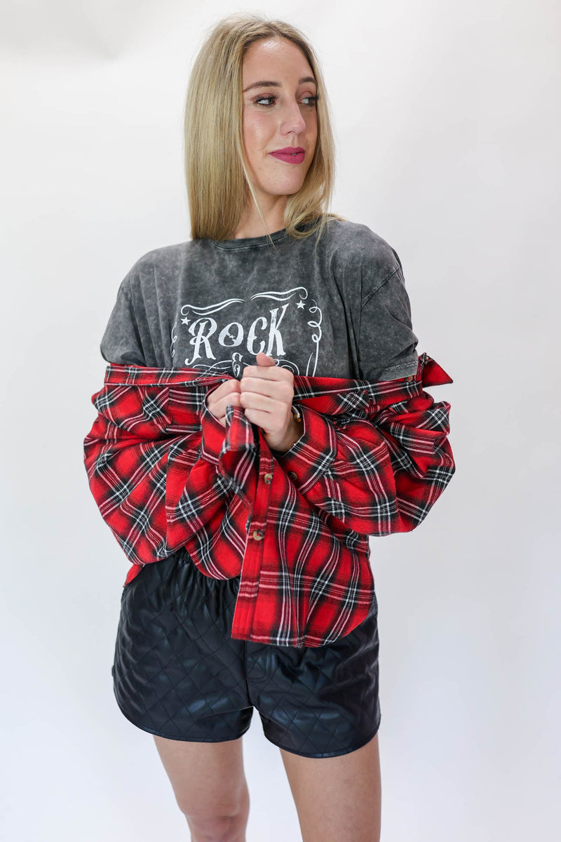 Motivated With Plans Plaid Top In Red