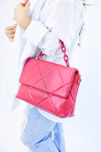 The Perry Quilted Shoulder Bag In Magenta