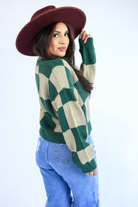 Latte Run Checkered Crop Cardigan