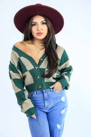 Latte Run Checkered Crop Cardigan