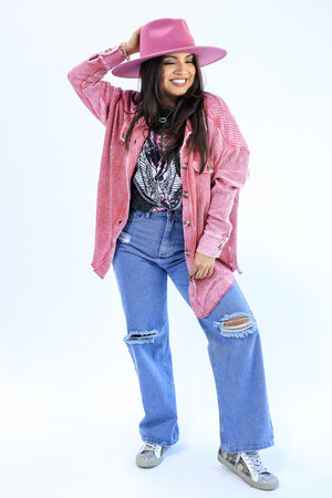 Boho Babe Waffle Shacket In Pink