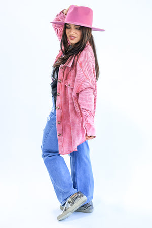 Boho Babe Waffle Shacket In Pink