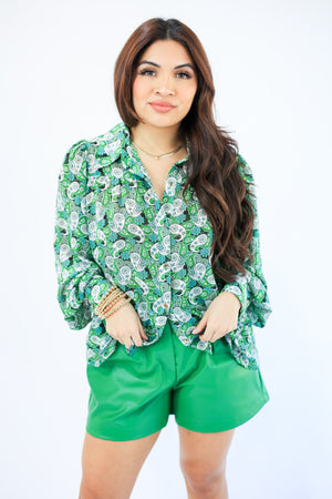 Rodeo Queen Paisley Top In Green