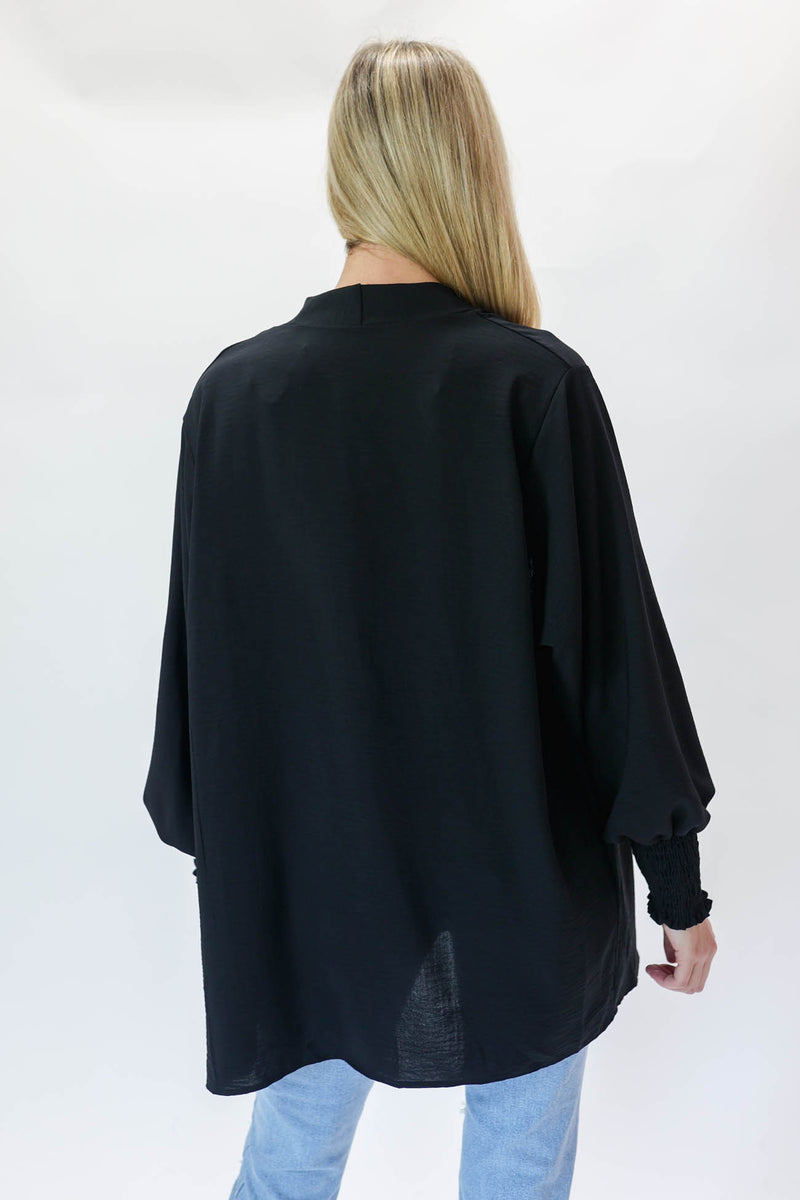 Breezy Nights Smocked Cardigan In Black