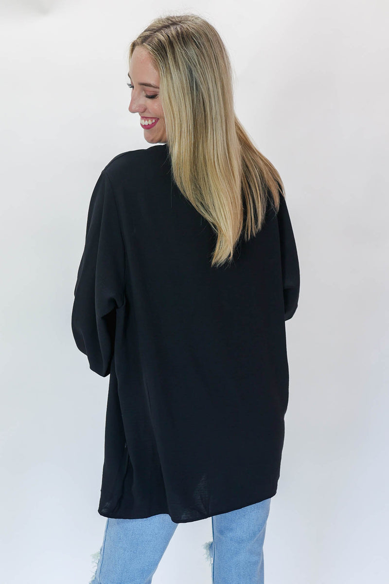 Breezy Nights Smocked Cardigan In Black