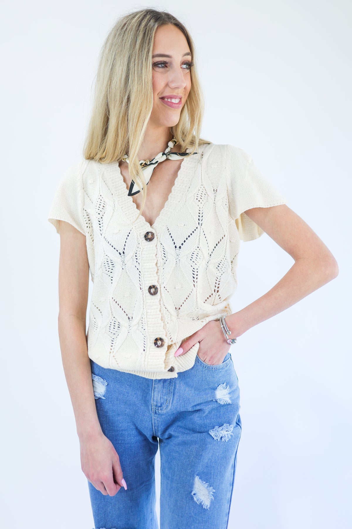 Seaside Memories Knit Top In Ivory