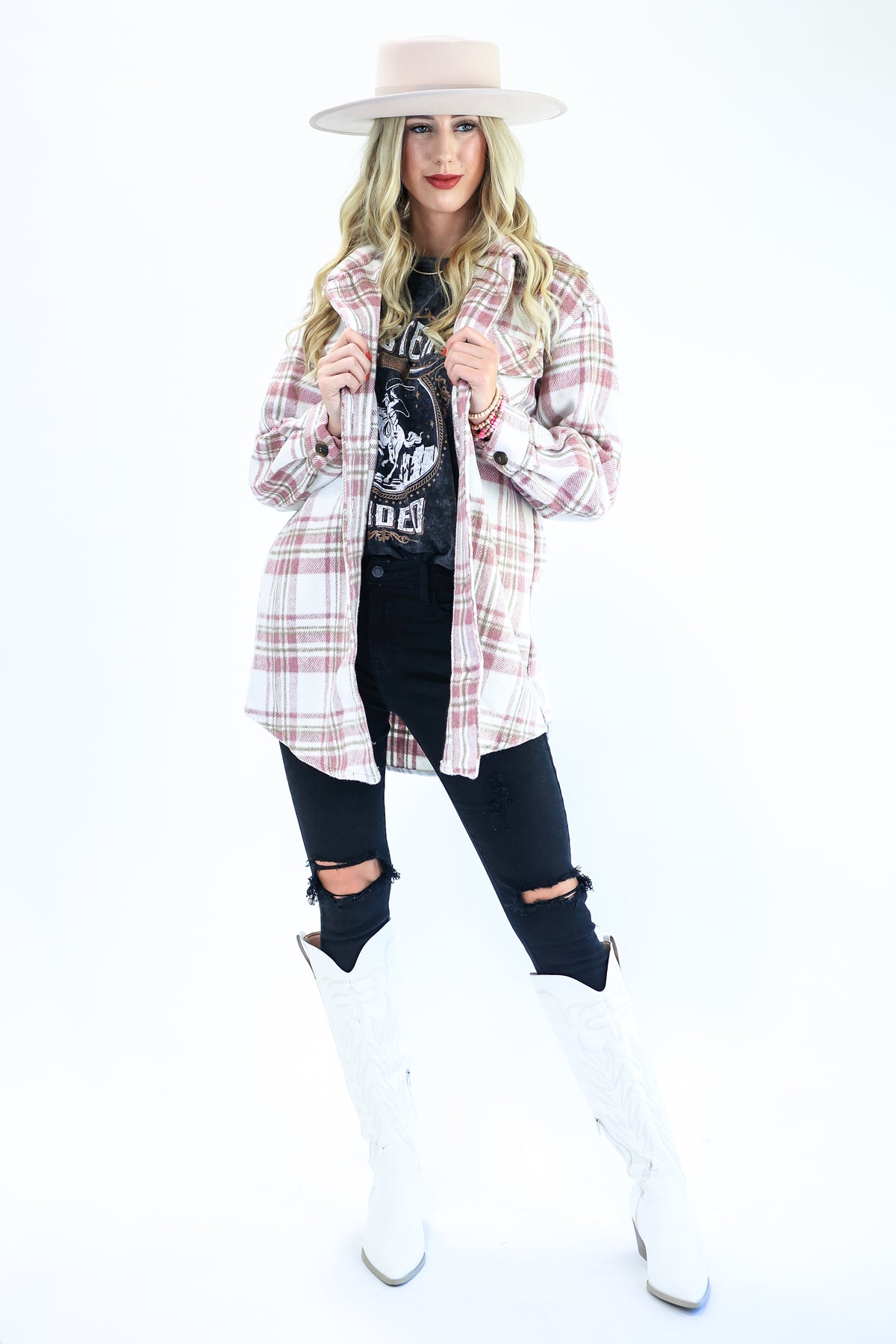 Bonfire Beauty Plaid Shacket In Mauve