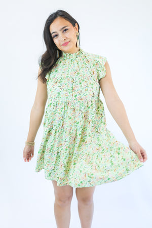 Favorite Babe Floral Dress In Honeydew