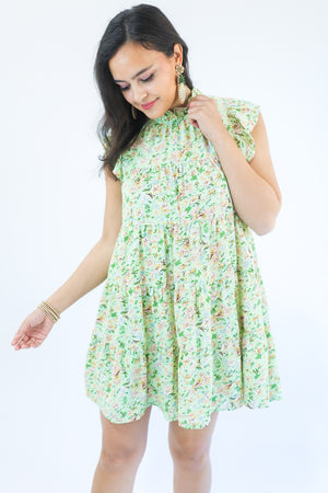 Favorite Babe Floral Dress In Honeydew