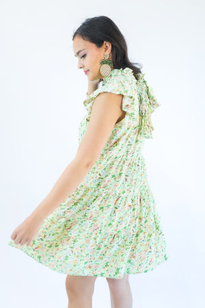 Favorite Babe Floral Dress In Honeydew