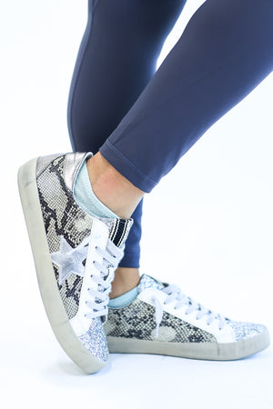 The Paula Grey Snake Sneaker by Shu Shop