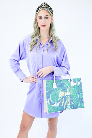 Shopping In Paradise Satin Dress In Lilac