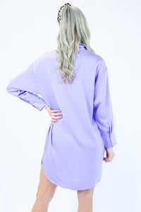 Shopping In Paradise Satin Dress In Lilac