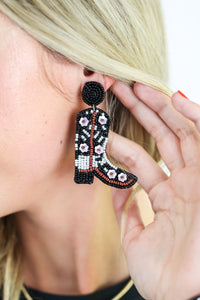 Rodeo Floral Boot Earrings In Black