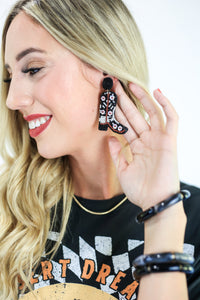 Rodeo Floral Boot Earrings In Black