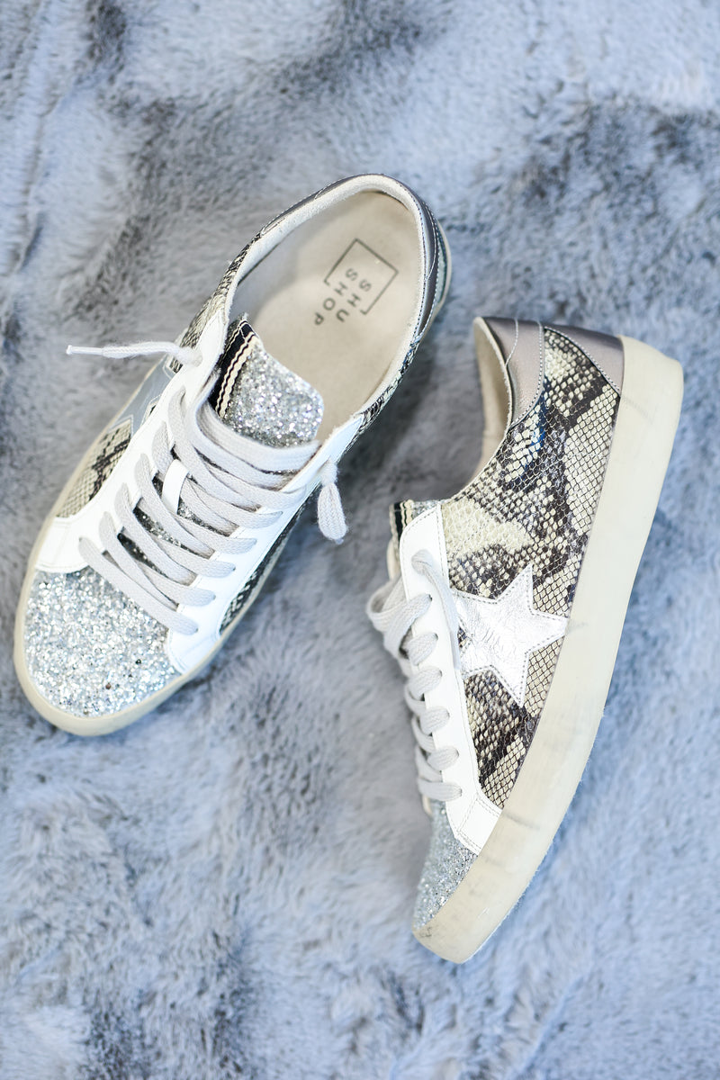 The Paula Grey Snake Sneaker by Shu Shop