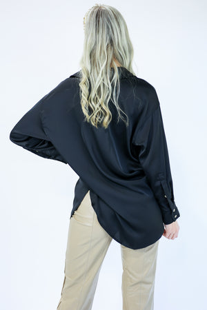 Go The Distance Satin Top In Black