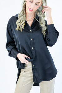 Go The Distance Satin Top In Black