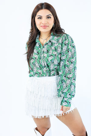 Rodeo Queen Paisley Top In Green